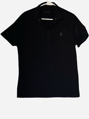 AllSaints Black Polo Shirt Medium Cotton